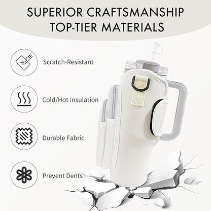 Water Bottle Carrier Bag with Phone Pocket for Stanley Cup 40/30 oz, Water Bottle Holder with Adjustable Strap& Straw Cover, Stanley Cup Accessories