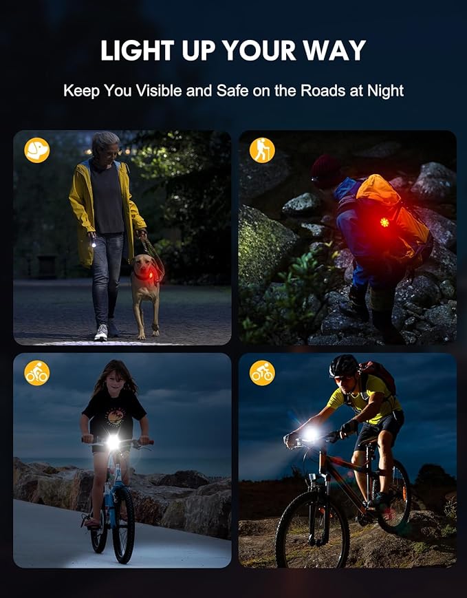 Bike Lights [8+7 Modes], USB Rechargeable Bike Lights Front and Back, Ultra Bright with Spotlight & Floodlight, IP65 Waterproof Bicycle Lights for Road Mountain Day/Night Cycling Safety