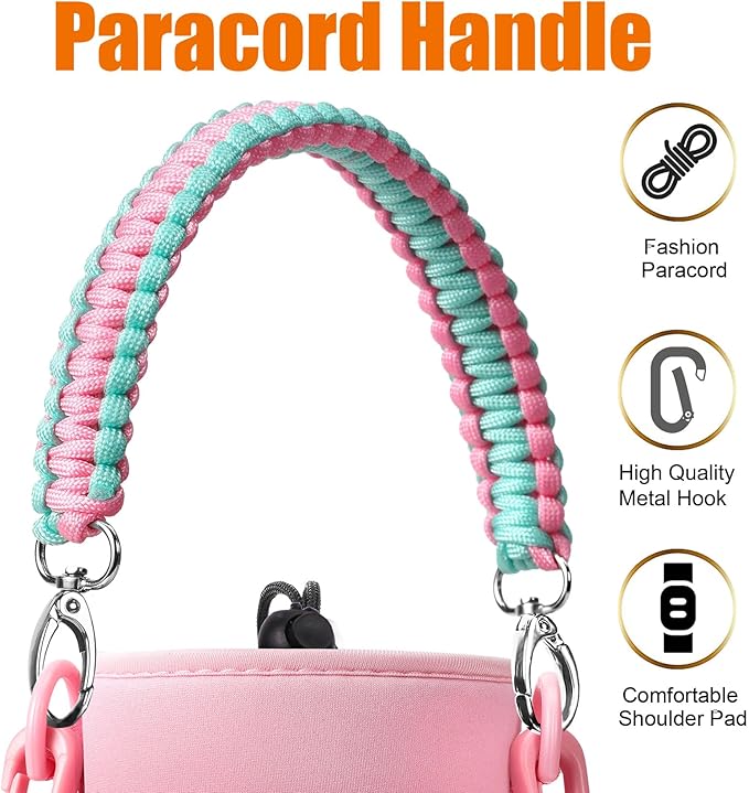 32/40/64/128 oz Neoprene Insulated Water Bottle Carrier Bag, Sling Bag Sleeve Pouch Holder with Strap & Paracord Handle and 2 Pocket for Travelling, Hiking, Camping