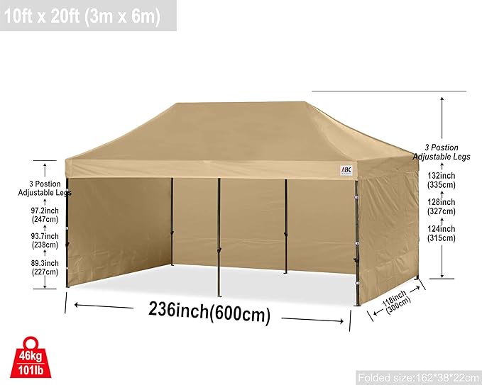 ABCCANOPY Heavy Duty Easy Pop up Canopy Tent with Sidewalls 10x20,Beige