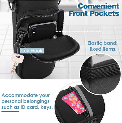 Nuovoware Water Bottle Carrier Bag,25oz/40oz/64oz Bottle Pouch Holder,Adjustable Shoulder Hand Strap 2 Pocket Sling Neoprene Sleeve Sports Accessories for Hiking Travelling Camping