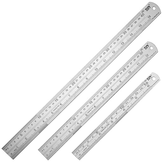 ZZTX Metal Straight Edge Ruler Stainless Steel Ruler 6 Inch 12 Inch 16 Inch Ruler Set Rulers Bulk Set of 3