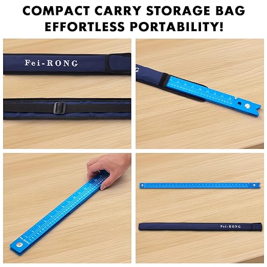 Fei-RONG 36 Blue Folding Aluminum Combination Square | Adjustable 45°& 90° Angles | Professional Carpenter Tool for Framing/Roofing/Staircases | High-Visibility Blue Finish with Portable Carrying Case