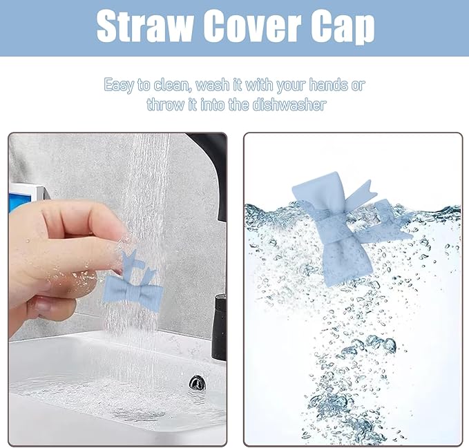 4Pcs Silicone Straw Toppers Covers for Stanley Cups 40/30oz 10mm(0.4in) Dust-Proof Bow Straw Covers Toppers Suitbale for Stanley Cup Accessories Reusable Straws Caps (Mist Blue)
