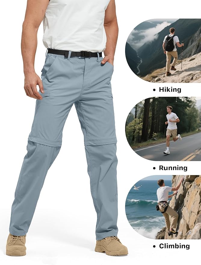 FREE SOLDIER Men's Outdoor Convertible Hiking Pants with Belt Lightweight Quick Dry Tactical Cargo Pants Nylon Spandex