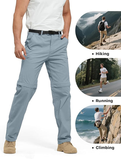 FREE SOLDIER Men's Outdoor Convertible Hiking Pants with Belt Lightweight Quick Dry Tactical Cargo Pants Nylon Spandex