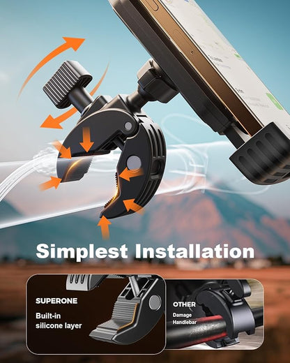 SUPERONE Bike Phone Holder, [1s Lock] Motorcycle Phone Mount, [Anti-Shake] Handlebar Cell Phone Clamp, Scooter Phone Clip for Handlebars with Diameters 0.65-1.2 in, Suitable for 4.7-7.2 in Phones