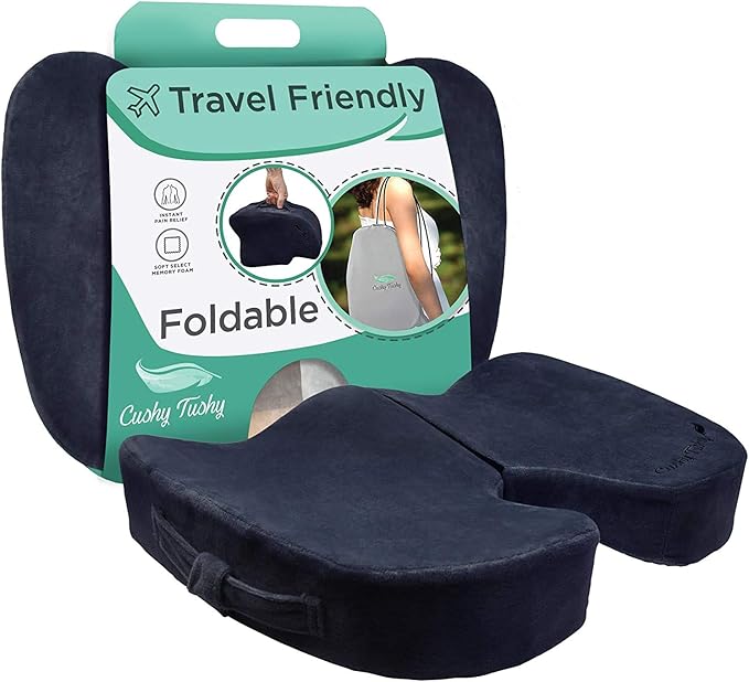 Premium Foldable Travel Seat Cushion - for Relief of Lower Back, Sciatic, Butt and Tailbone Pain - for Home & Office Use, Perfect for Travel or Driving - Coccyx Seat Cushion