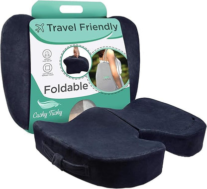 Premium Foldable Travel Seat Cushion - for Relief of Lower Back, Sciatic, Butt and Tailbone Pain - for Home & Office Use, Perfect for Travel or Driving - Coccyx Seat Cushion