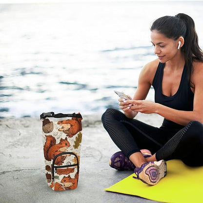 Brown Squirrels Acorns Leaves Mushrooms Water Bottle Holder with Strap Insulated Water Bottle Carrier Crossbody Bags Pouch with Phone Pocket for Travel Gym Hiking Walking Running