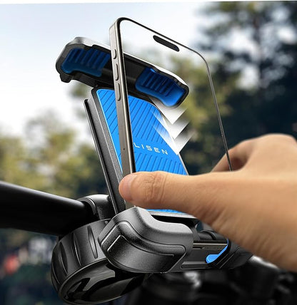 LISEN Upgrade Bike Phone Holder [Super Easy Install] Ultra Stable Motorcycle Phone Mount Bicycle Handlebar Holder Mount for Adults Kids Bike Bicycle Ebike Gear Accessories for iPhone Samsung Blue