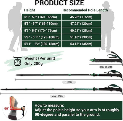 TheFitLife Collapsible Trekking Poles for Hiking – Lightweight Folding Walking Sticks for Men and Women with Extra-Long Foam Handle and Metal Flip Lock