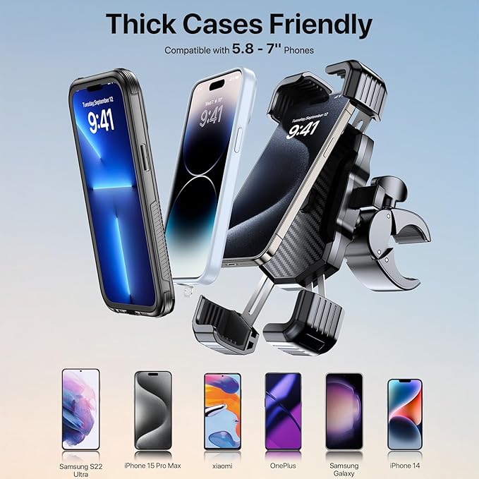 Miracase Motorcycle Phone Mount, One Touch Release and Lock Bike Phone Holder, Bicycle Scooter Handlebar Phone Mount Holder, Bike Phone Mount Compatible with iPhone Google Samsung