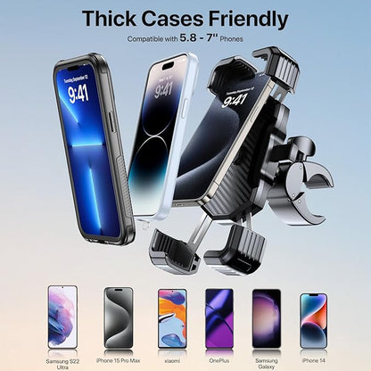 Miracase Motorcycle Phone Mount, One Touch Release and Lock Bike Phone Holder, Bicycle Scooter Handlebar Phone Mount Holder, Bike Phone Mount Compatible with iPhone Google Samsung