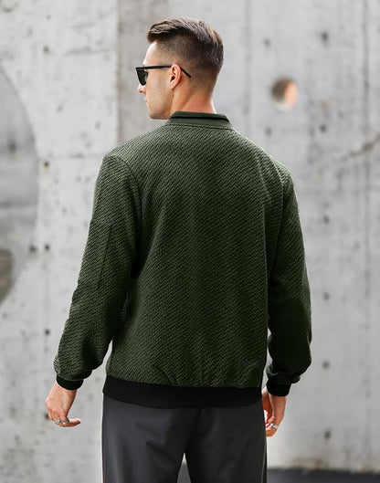 Mens Casual Jacket Loose Fit Lightweight Jacket Varsity Bomber Jacket with Zipper