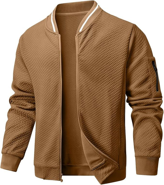 Mens Casual Jacket Loose Fit Lightweight Jacket Varsity Bomber Jacket with Zipper
