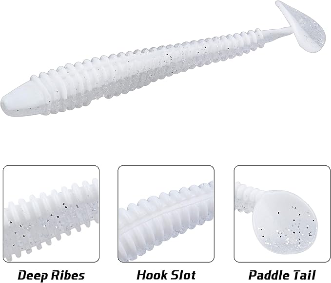 RUNCL Swimbaits Paddle 10/20/30/40PCS, 5/4/3/2 Inchs Paddle Tail, Soft Lure for Trout Crappie Bass, Durable Plastic Bait Swimmer for Saltwater/Freshwater, Fishing Lover's Gift