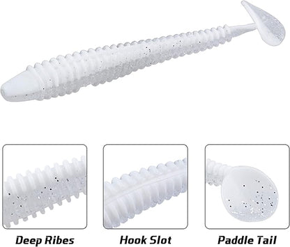 RUNCL Swimbaits Paddle 10/20/30/40PCS, 5/4/3/2 Inchs Paddle Tail, Soft Lure for Trout Crappie Bass, Durable Plastic Bait Swimmer for Saltwater/Freshwater, Fishing Lover's Gift