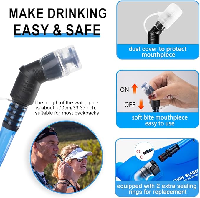 1L/1.5L/2L/3L BPA Free Hydration Bladder,Leakproof TPU Water Bladder for Hiking Backpack,Large Opening Water Reservoir Hydration Pack for Running Cycling Camping