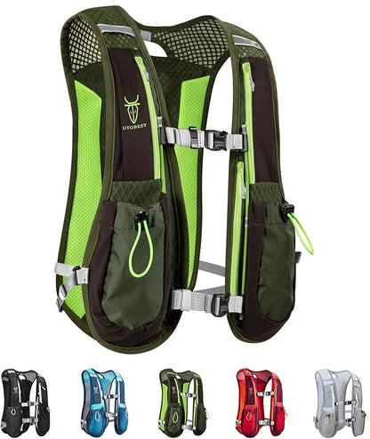Running Vest, 5L Hydration Vest Lightweight, Breathable and Sweatproof Running Backpack, Adjustable Running Hydration Vest for Trail Running Marathon Race Jogging Cycling