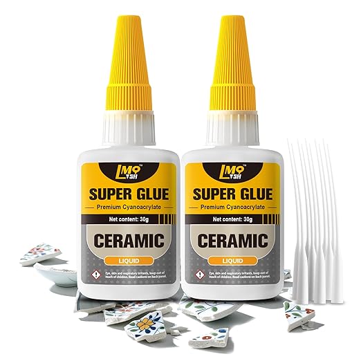Ceramic Super Glue Liquid, Clear Instant Cyanoacrylate Adhesives for Ceramic Repair Food Safe, All Purpose CA Glue for Shoe Plastic Leather Glass Model Metal Wood Pottery Porcelain Mugs Clay Dishes