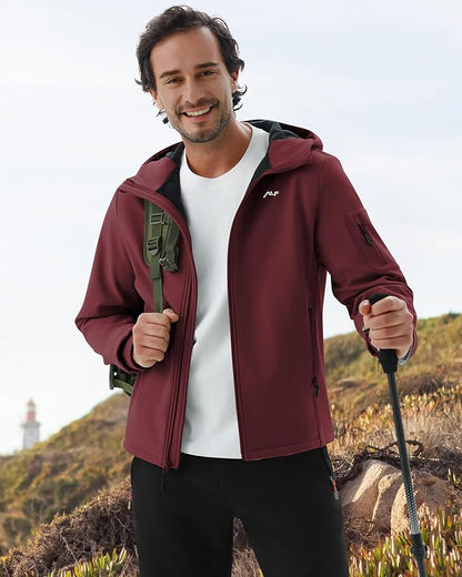 WULFUL Men's Lightweight Softshell Jacket Warm Fleece Lined Windbreaker Waterproof Soft Shell for Outdoor Hiking