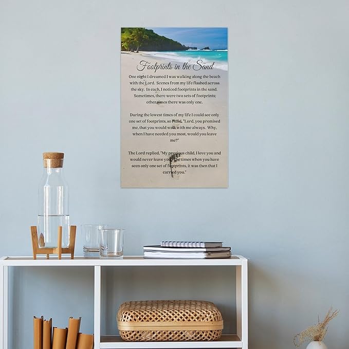 Footprints in the Sand Religious Canvas Wall Art Posters, Inspirational Beach Sunset Poem Print Poster (Unframed 16x24inch, Footprints(4))