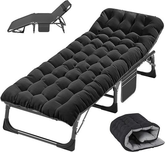 Slsy Folding Camping Cot for Adults with Pad, Padded Portable Sleeping Cots, Camp Bed with Carry Bag for Outdoor Travel, Beach, Hiking