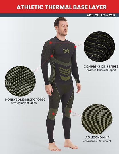 Thermal Underwear for Men, Winter Gear Long Johns Base Layer Top and Bottom Set for Skiing Running