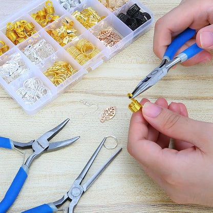 LIFEGOO 5 Pieces Mini Pliers Set – Durable Precision Tool Kit for Crafts, Jewelry & DIY, Includes Long Needle Nose, Bent Nose, Diagonal, End Cutting, Nipper (Blue)