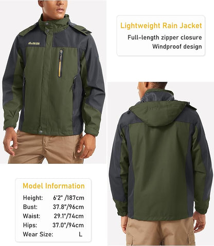 MAGCOMSEN Men's Hooded Windproof Water Resistant Rain Jacket Windbreaker 5 Pockets for Hiking,Fishing,Travel