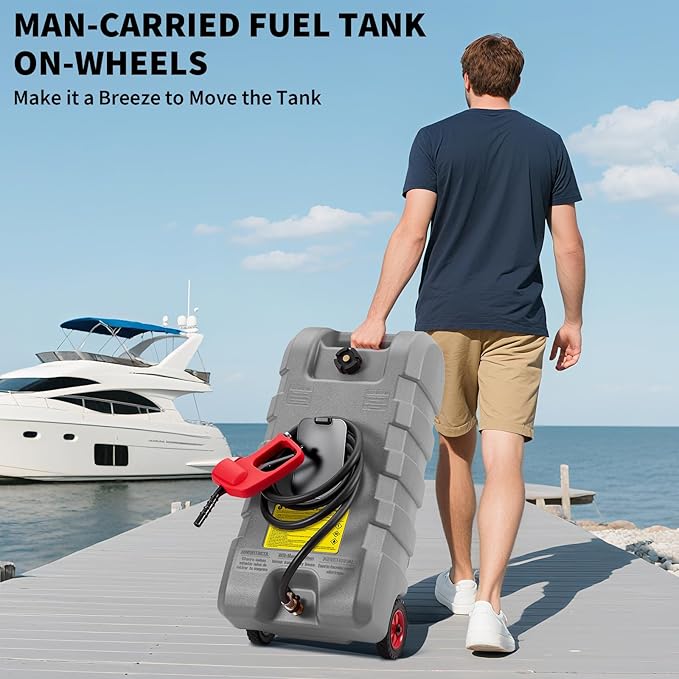 15 Gallon Gas Can, Fuel Transfer Tank, Portable Fuel Tank With Pump, Portable Gasoline Tank On Wheels With Le Fluid Transfer Siphon Pump and 10-Inch Hose, for Cars, Boats, Lawnmowers, ATVs, Tractor