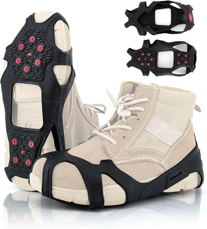 Non-Slip Ice Cleats Snow Grips, Strong Traction Crampons 11 Steel Studs, for Shoes and Boots, Snow Ice Walking