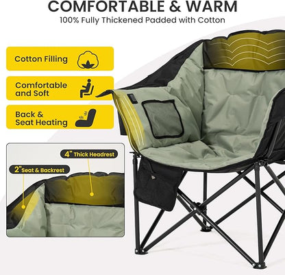 NAIZEA Heated Camping Chairs with Cooler Bag, Folding Camping Chair for Adults Outdoor, Heavy Duty Heated Lawn Chair for Camp, Garden, Firepits, Patio, & More, Support 500 LBS