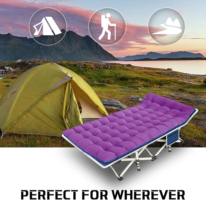 2 Pack Camping Cot with Mattress Comfortable Sleeping Cot Camping Cots for Adults 2 Person Folding Cot Heavy Duty Cots for Sleeping with Carry Bag Outdoor Indoor Home Vacation