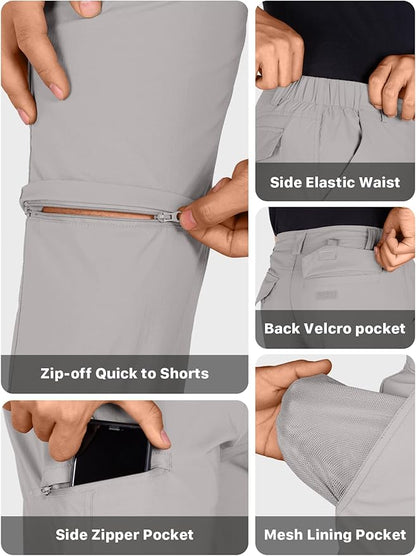 FREE SOLDIER Men's Outdoor Convertible Hiking Pants with Belt Lightweight Quick Dry Tactical Cargo Pants Nylon Spandex