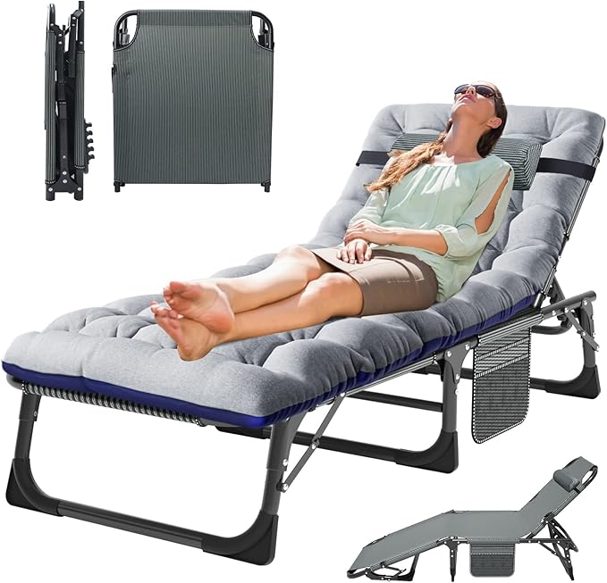 MOPHOTO 5-Position Folding Lounge Chair, Portable Outdoor Chaise Lounge for Sun Tanning, Perfect for Pool, Beach, Patio