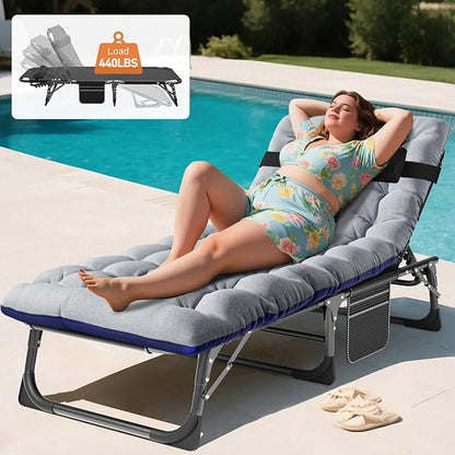 MOPHOTO Folding Lounge Chair 5-Position, Folding Cot, Portable Outdoor Chaise Lounge Chair for Sun Tanning, Perfect for Pool Beach Patio Sunbathing