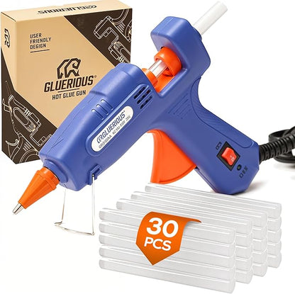 Mini Hot Glue Gun with 30 Glue Sticks for Crafts School DIY Arts Home Quick Repairs, 20W, Blue