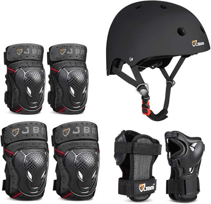 JBM Adult & Kid Skating Protective Gear Set Sktaeboard Helmet Knee and Elbow Pads with Wrist Guards for Inline Roller Skating, Scooter, Skateboarding