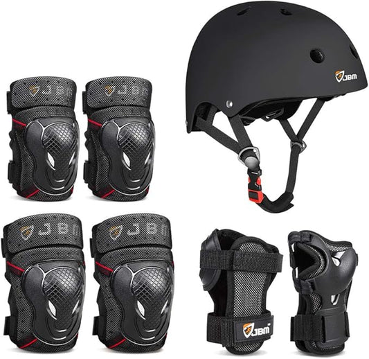 JBM Adult & Kid Skating Protective Gear Set Sktaeboard Helmet Knee and Elbow Pads with Wrist Guards for Inline Roller Skating, Scooter, Skateboarding