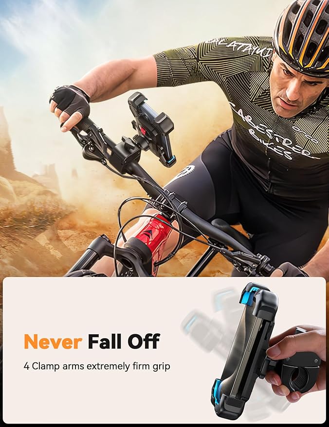 JOYROOM Motorcycle Phone Mount, [1s Auto Lock][100mph Military Anti-Shake] Bike Phone Holder for Bicycle, [10s Quick Install] Handlebar Phone Mount, Compatible with iPhone, Samsung, All Cell Phone