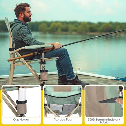 XGEAR Camping Chair with Padded Hard Armrest, Sturdy Folding Camp Chair with Cup Holder, Storage Pockets Carry Bag Included, Support to 400 lbs