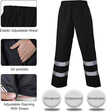 Hi Vis Reflective Safety Rain Jacket and Pants for Men 300D Oxford Waterproof Rain Gears Construction Work Jacket