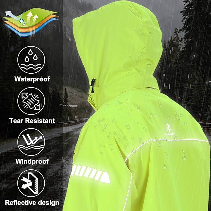 Rain Suit for Men, Packable Waterproof Rain Jacket & Pants, Reflective Raincoat Rain Gear for Outdoor Golf Hiking Fishing