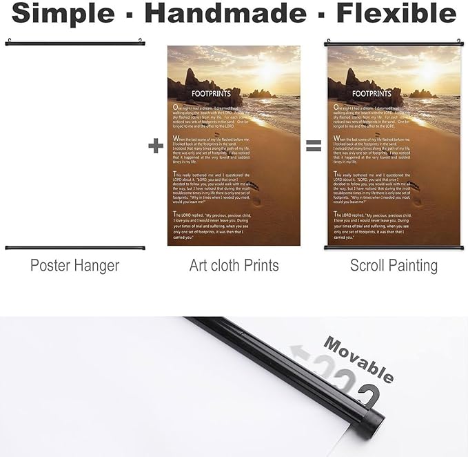Footprints in the Sand Religious Canvas Wall Art Posters, Inspirational Beach Sunset Poem Print Poster (Black Axis 12x18inch, Footprints(2))