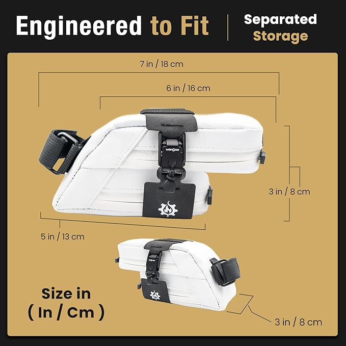 Lumiere & Co. Magnetic Quick-Release Bike Saddle Bag – Double Compartment, Low-Profile Brick Design, Designed with Fidlock's Magnetic Black V Buckle Attachment System, Mach X (White)