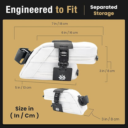 Lumiere & Co. Magnetic Quick-Release Bike Saddle Bag – Double Compartment, Low-Profile Brick Design, Designed with Fidlock's Magnetic Black V Buckle Attachment System, Mach X (White)