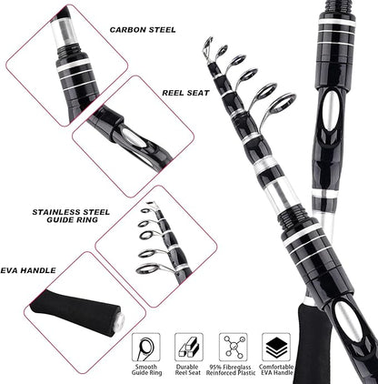 2PCS Telescopic Fishing Rods and Reels Combo Set 6.89ft Portable Fishing Pole Spinning Reel Lures Accessories with Storage Bag Saltwater Freshwater Fishing Pole Combo Fishermen Gift