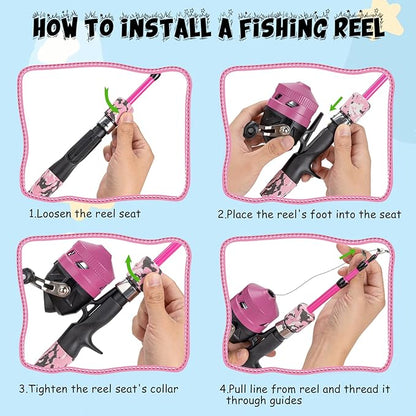 Kids Fishing Pole Set, Telescopic Fishing Rod Reel Combo Kids Starter Kit with Lures Tackle Box, Foldable Stool and Portable Bag for Boys Girls Younth